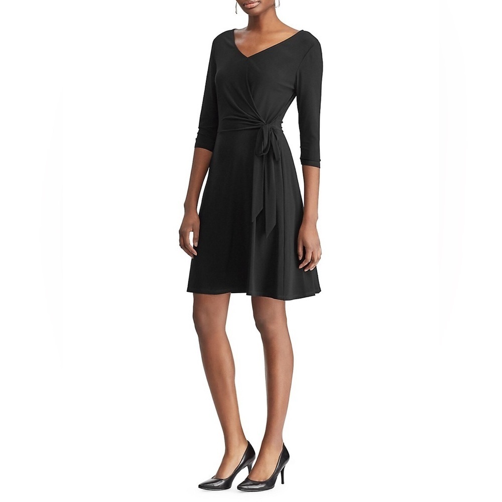 Chaps Tie-Front Fit-&-Flare Black Dress Size XL NWT